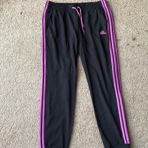 Adidas Kids Black Joggers with Pink Stripes